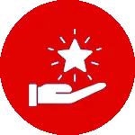 A red circle with a hand holding a star in it.