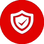 A red and white icon of a shield with a check mark.